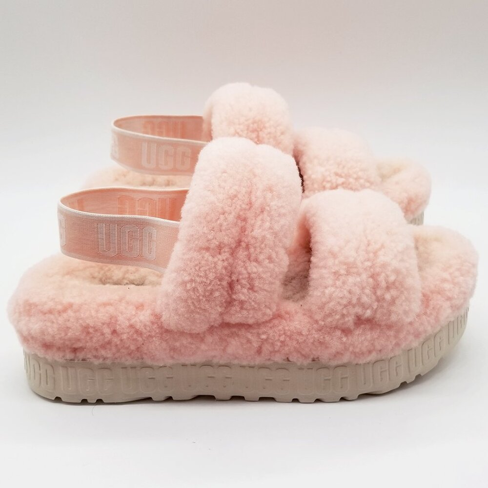 UGG Women's 9 Oh Fluffita Platform Slip On Sheepskin Sherpa Sandal in Pink $110 - Picture 7 of 16